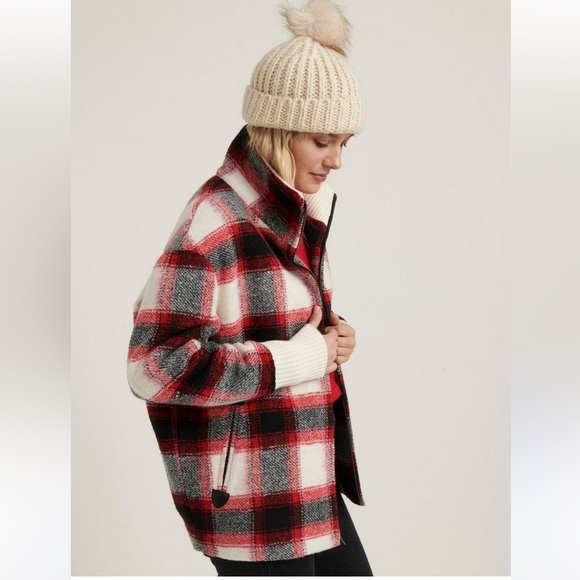 Lucky Brand Wool Oversized Buffalo Checker Plaid Zip Jacket Shacket - Picture 3 of 16